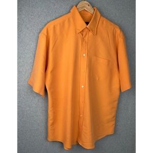 Bugatchi Uomo Orange Textured Button Up Shirt Mens L Short Sleeve Made in Korea